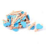 sourcingmap® Love Heart Card Photo Clothespins Pegs Mini Wooden Clip 20pcs Blue