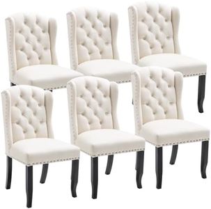 LukeAlon Classic Velvet Dining Chairs Set of 6, Upholstered Button Tufted Dining Room Side Chairs with Solid Wood Legs Elegant High Back Dinner Chairs with Nailhead Trim for Home Kitchen, White