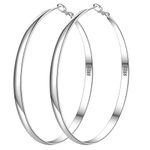 Sterling Silver Hoop Earrings for Women S925 Silver Hoop Earrings Large Silver Hoop Earrings Hypoallergenic Thin Oversize Big Silver Hoop Earrings Sterling Silver Earrings for Girls PABBEU