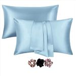 Pillow Cover RYLAN Satin Silk Pillow Cover for Hair and Skin 2 Piece with 3 Piece |Silk Pillow Covers with Envelope Closure end Design|Silk Pillow Cases 600 TC (Sky Blue)