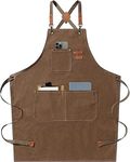 ETHEL Chef Apron for Men Women, Canvas Cross Back Kitchen Aprons, Waterproof Apron with Pockets for Kitchen Cooking, Baking, Working, Woodworking, Chef, Grill and Barber (Camel)