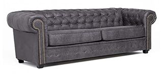 Astor Chesterfield Style Sofa Set 3+2 Seater Armchair Grey Faux Leather (3 Seater)