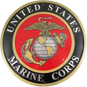 Tags America United States Marines Emblem Metal Sign - US Marine Corps USMC Logo, 12 Inch Round Wall Decor