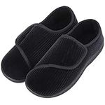 LongBay Men's Memory Foam Diabetic Slippers Comfy Warm Plush Fleece Arthritis Edema Swollen House Shoes (9, Side Seamed Black)