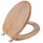 Angel Shield Toilet Seat Antibacterial Wooden Toilet Seat Adjustable Hinges Toilet Seat Always Fits Never Slips for Bathroom, 45 x 37 x 5.6 cm (Solid Oak)