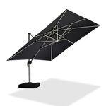 PURPLE LEAF 12' X 12' Double Top Deluxe Solar Powered LED Rectangle Patio Umbrella,Offset Hanging Umbrella,Outdoor Market Umbrella And Garden Umbrella, Grey