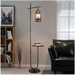 workluurop Vintage Floor Lamp with Table,Classical Lantern Standing Rustic Farmhouse Nightstand Hanging Arc Floor Lamp with Bronze Gold Finish,for Living Room,Bedroom,Reading Room(Bronze)