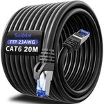 Ethernet Cable 20m Cat 6, Internet Cable High Speed Wifi Cable 1000Mbps Gigabit Network Cable FTP Shielded Patch Cable Weatherproof 23AWG LAN Cable Black Wlan Cable Indoor LAN Cable for Router