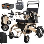 (Golden) 51cm Seat Width Electric Wheelchairs, 48+km Range, 150kg Capacity, All Terrain 700W Super Large Motor Electric Wheelchairs Foldable, Rear Control Wheelchair, with Dust covers and Backpacks