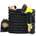 J&B Lawn 75ft Expandable Garden Hose- Expanding Water Hose with Heavy Duty Triple Layered Latex Core and Free 10 Spray Nozzle Light Weight Flexible Expandable Hose Solid Brass Ends XpandaHose by