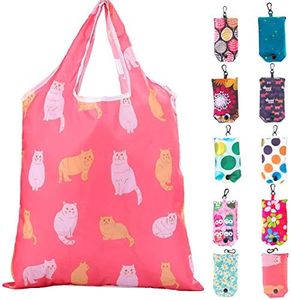 Reusable Shopping Bags Foldable Washable Lightweight Ripstop Polyester Grocery Tote Bags 10 Pack (Color1)