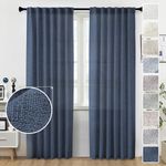 MEETBILY Navy Blue Curtains 84 Inch Length for Living Room Back Tab Pocket Dark Blue Linen Curtain Panels Semi Sheer Light Reducing Window Drapes for Boys Room/Bedroom Farmhouse 7 Feet Tall, 2 Panels