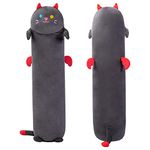 Mewaii Long Cat Plush Body Pillow, Cute Cat Plush Animals Kawaii Soft Plushies, Kitten Plush Pillow Doll Gift for Girls Boys (Black Devil Cat 20 Inch)