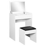 HOMCOM Vanity Table Set with Flip Top Mirror and Cushioned Stool, Makeup Dressing Table with Removable Storage Compartment, White