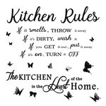 15 Pieces Kitchen Rules Art Home Mural Kitchen Wall Stickers The Kitchen Is The Heart Stickers with Black 3D Butterfly Wall Decals Inspirational Quotes Kitchen Decal for Dining Room (29.5 x 25.5 Inch)