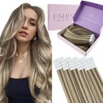 Fshine Hair Extensions Tapes Omber Light Brown Highligh Platinum Blonde 14 Inch 20Pcs 50g Straight Remy Tape in Hair Extensions Real Human Hair Doubled Sided Seamless Hair #8P60