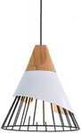 YOXANG Modern Simple Pendant Lighting Creative Metal Pendant Lamp Solid Wood Cone Shape Adjustable Hanging Lights Cage Mini Decor Iron Horn Chandeliers for Dining Rooms 1×E27 Ø25CM (White,Horn)