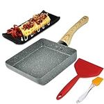 Artcome Japanese Omelette Pan Non-Stick Coating Tamagoyaki Egg Pan Rectangle Mini Frying Pan, with Silicone Spatula & Brush, Black Plate and Magic Sponge Eraser (Gray)