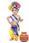 Raj Fancy Dresses Krishna Dress for Kids, Baby Krishna Dress for Janmashtami with Krishna Mukut, Peacock Feather & Flute Embroidered Krishna Costume for Girl & Boy, 4 Year New Blue Special Pagri