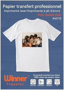 WinnerTransfer A4 x 10 feuilles Papier transfert professionnelle pour textile blanc et clair, compatible imprimante jet d'encre et laser, impression non miroir (FR-WT-2-6.0-10)