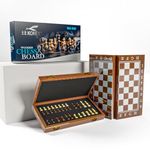 Konex Premium Handcrafted Wooden Chess Board Set 32 Pieces | Foldable Design with Anti-Scratch Layered Top & Padded Internal Storage (15 x 15 Inches) Brown