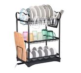 Lucario 3 Tier Dish Drying Rack Dish Dryer Rack with Drain Spout,Cup holder, Drainboard,Chopping Board Holder, Cutlery Basket Large Capacity Dish Storage Organizer For Kitchen Counter (LK-09)