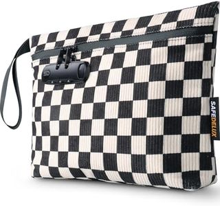 SafeDelux Lock Travel Pouch with Combination Lock & Activated Carbon—Waterproof Zipper, Carbon Lined for Home Storage & Gifts (Black & White)