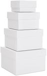 Stockroom Plus Set of 4 Sizes Square Nesting Gift Boxes with Lids for Presents, Stacking Decorative Goodie Box for Holidays, Wedding, Birthday, and Party Favors (White)