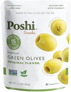 Poshi Green Olives On-The-Go - Original Flavor - Single Serve Pitted Olives - Convenient and Healthy Snack Packs - All Natural, Non-GMO, Kosher, Gluten-Free - 1.1 Oz Bags (30/Pack)