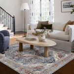 Area Rug Living Room Rugs-Deerly Vintage Floral Medallion Boho Oriental Non-Slip Low Pile Machine Washable Area Rug for Bedroom Dining Room Bathroom Office Laundry Room((Brown NavyBlue,4 * 6ft)