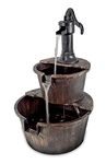 GardenKraft 20890 2-Tier Barrel Water Fountain With Pump/Traditional Rustic Wood Effect/Self Contained Water Pump / 67cm x 41cm