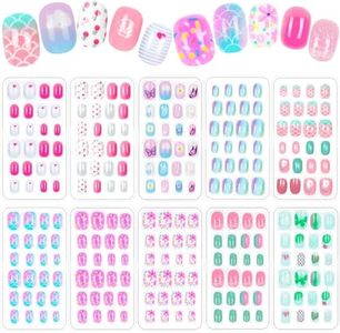 240 Pieces Fake Nails for Kids Girls Artificial Kids Press on Nails Full Cover Short Acrylic Stick On Nails False Nail Tips Kit for Children Little Girls Nail Art Decoration (Gradient Pattern) (dream)
