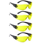 4PCS Safety Glasses, Anti Fog Safety Glasses for Work, nti Scratch Reduction Coating, Reinforced Resistant and Protective Lens, Eye Protection Glasses Safety For Snug Fit (Yellow)