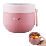 Insulated Bento, 600ml Leakproof Lunch Box Sandwich Salad Porridge Containers with Stainless Steel Inner, Safe Soup Cup Bento Box For Office School (Pink)