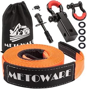 METOWARE Heavy Duty Tow Strap Recovery Kit - 3" x 30ft(35,000lbs) Winch Strap + 3/4" D Ring Shackles(2pcs) +2" Shackle Hitch Receiver + 5/8 Locking Pin + Storage Bag - Truck, SUV, ATV Off Road