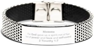 CUCOLUS Christian Gifts For Momma Stainless Steel Bracelet, Momma For God gave us a spirit not of fear. 2 Timothy 1:7, Bible Verse Inspirational Birthday for Momma