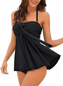 LookbookStore Women's Halter Bandeau Crisscross Tankini Set Two Pieces Swimsuits Black Small (Fits US 4-US 6)