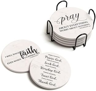 Hoomey Coasters for Drinks with Bible Verses, Set of 6 Absorbent Holder Ceramic Drink Coaster Cork Backing Table Protection, Christian Coasters, Gifts, White (CHRIS06RW)