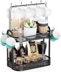 BEGULF 2 Tier Coffee Cup Holder for Countertop, Mug Holder with 12 Hooks, Vintage Coffee Mug Rack with Shelf, Coffee Mug Organizer for Coffee Bar Accessories, Suitable for Home, Office (Large)