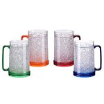 Easicozi Double Wall Gel Frosty Freezer Ice Mugs Clear 16oz Set of 4 (Blue, Red, Orange and Green)