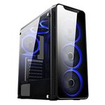 CiT Blaze PC Gaming Case, Mid-Tower ATX, 6 Halo Single-Ring Blue LED Fans, Tempered Glass, Water-Cooling Ready, For Enhanced Gaming | Black