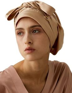 LILYSILK 100% 22MM Pure Mulberry Silk Sleep Cap Womens Natural Silk Bonnet for Sleeping and Hair Care Night Hair Wrap Shower Cap with Long Elastic Band for Stay On Light Camel