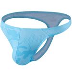 Summer Code Men's Thong G-String Underwear Micro Mesh Bulge Pouch Thong Panties Soft Stretch Bikini T-Back Underwear, Sky Blue, M