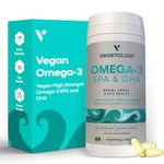 Vegetology Vegan Omega 3 Supplement (60 Capsules) – Omega-3, EPA, Vitamin D3 & DHA Supplements - Algae Omega 3 Vegan Supplements for Brain, Eye, & Heart Health – Omega 3 for Kids & Adults