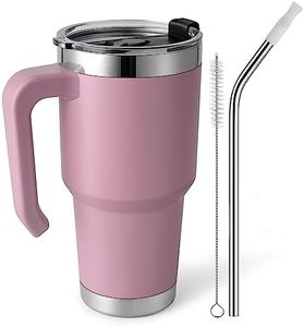 EQARD Bicchiere Termico con Cannuccia Tazza Termica da Viaggio con Manico Acciaio Inox Tazza Termos Caffè con Coperchio Prova di Perdite e Tubi Spazzola per Bevande Calde e Fredde Senza BPA