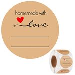 500Pcs Homemade with Love Label Stickers, Canning Labels with Lines for Writing, 1.5inch Kraft Christmas Holiday Present Stickers, Homemade Jam Spice Baked Packing Stickers