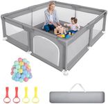 Sour Lemon Baby Playpen for Baby and Toddlers, Kid’s Fence with Anti-Collision Foam and Breathable Mesh, Indoor Kids Activity Center, Including 50 Ocean Balls y 4 Pull Rings