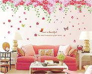 Amaonm Large Huge Fashion Pink Romantic Cherry Blossom Flower Vine Butterfly Wall Corner Decal Wall Stickers Murals Wallpaper for Kids Girls Bedroom Living Room Tv Background Wall Corner Decorations