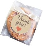 Self Adhesive Cookie Bags Treat Bags, Resealable Cellophane Bags, White Polka Dot Individual Cookie Bags with Thank You Stickers for Gift Giving (5.5''x5.5'', 100 Pcs)