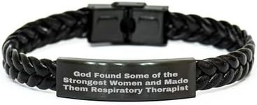 Inspirational Respiratory Therapist Gifts: Funny Strongest Women Quotes Leather Braided Friendship Bracelet for Respiratory Therapists on Valentine's Day with Durable Stainless Steel Engraving